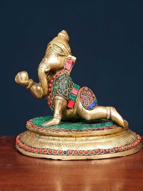 Ekaa Handicrafts Multicolour Brass Baby Ganesha Idol With Stonework-picture-14