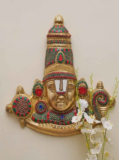 Ekaa Handicrafts Multicolour Brass Tirupati Balaji Bust With Stonework Wall Hanging-picture-17
