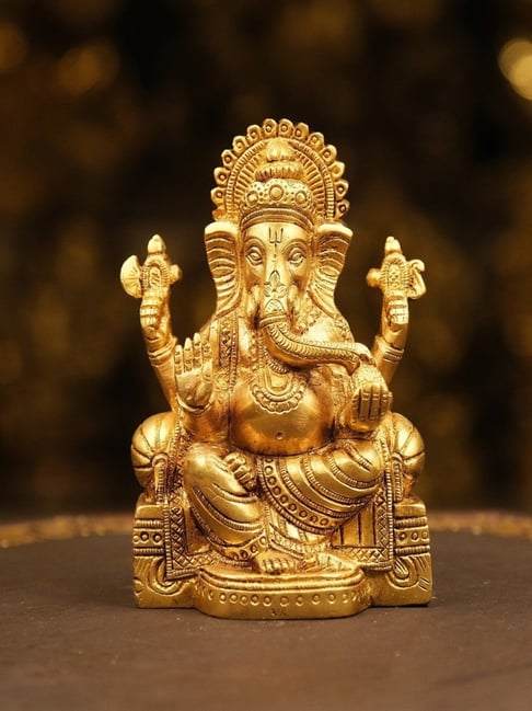 Ekaa Handicrafts Gold Brass Lord Ganesha Statue on Sinhasan-picture-22