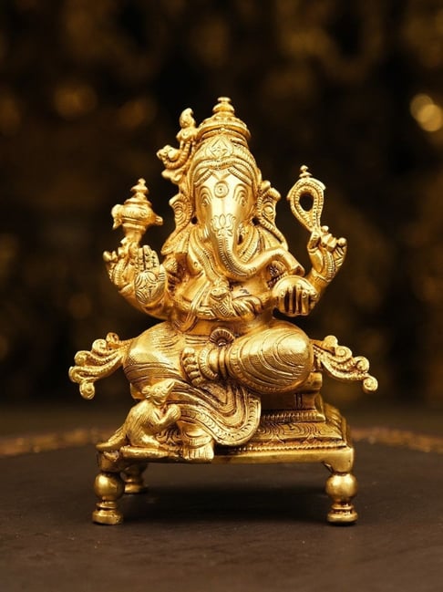 Ekaa Handicrafts Gold 6.5 Lord Ganesha Statue in Brass-picture-35