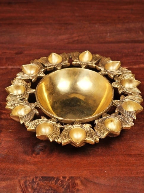 Ekaa Handicrafts Gold Brass Urli Bowl with Lotus Diya's-picture-19