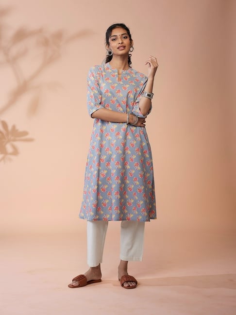 Daali Grey Cotton Regular Fit Floral Print Kurtas-picture-46