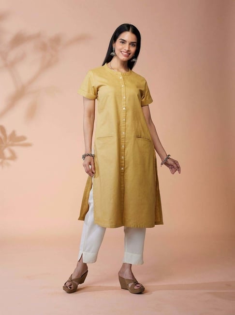 Daali Mustard Linen Regular Fit Kurta-picture-23