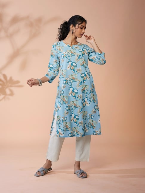 Daali Blue Cotton Regular Fit Printed Kurta-picture-47