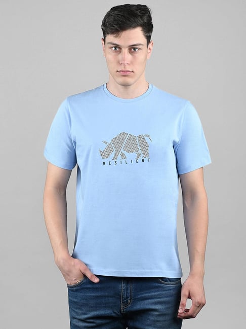 Mens Shirts White And Light Blue Graphic Tee Light Blue Technical