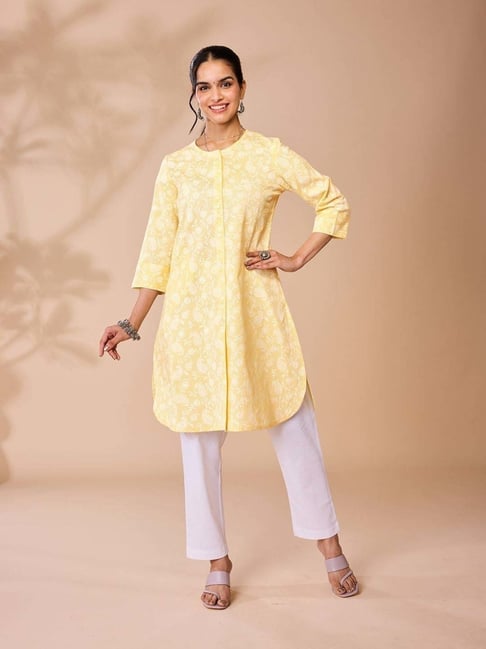 Daali Yellow Cotton Regular Fit Printed Kurta-picture-13