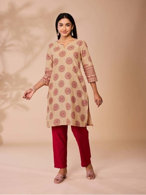 Daali Beige Cotton Regular Fit Printed Kurta-picture-28
