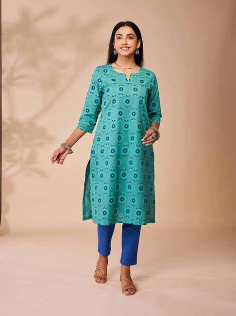 Daali Green Cotton Regular Fit Printed Kurta-picture-21