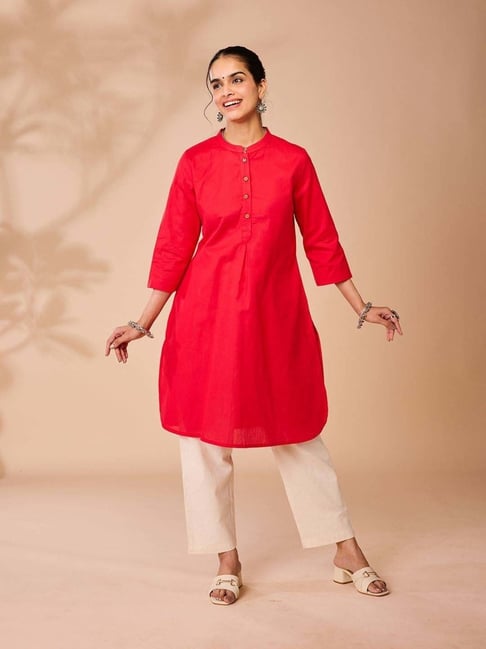 Daali Red Cotton Regular Fit Kurta-picture-42