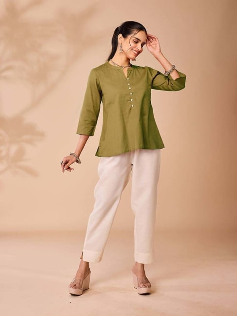 Daali Green Cotton Regular Fit Kurti-picture-31