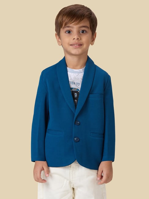 Kids Island Boys Blue Printed Regular Fit Blazer with T-Shirt-picture-13
