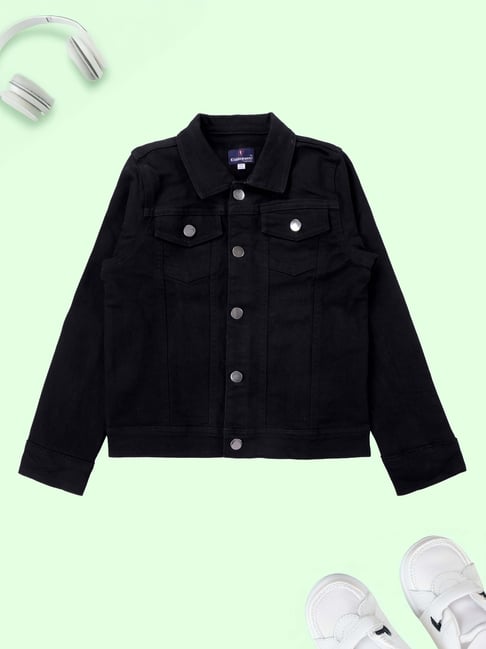 Kiddopanti Boys Black Denim Regular Fit Jacket