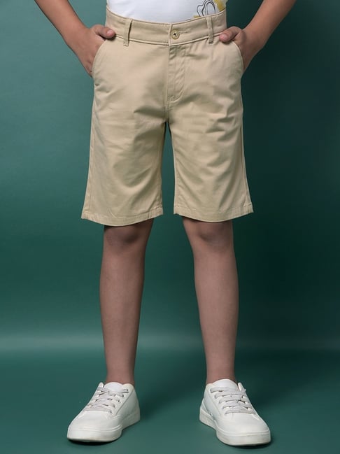 Crimsoune Club Boys Beige Cotton Slim Fit Shorts