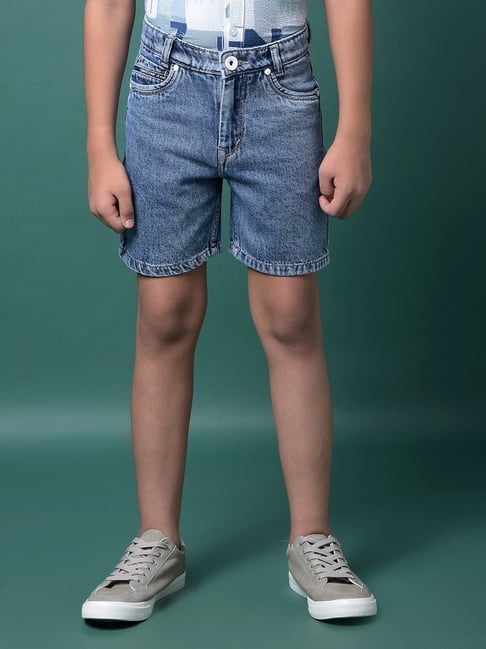 Crimsoune Club Boys Blue Cotton Slim Fit Shorts