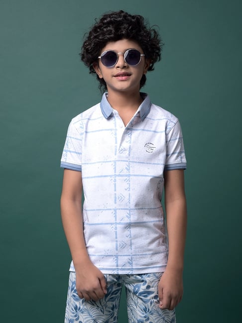 Crimsoune Club Boys Blue Cotton Regular Fit Self Design T-Shirt