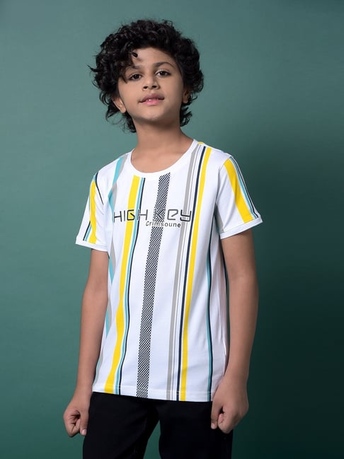 Crimsoune Club Boys Multi Color Cotton Slim Fit Striped T-Shirt