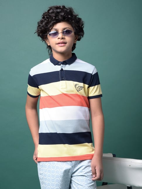 Crimsoune Club Boys Multi Color Slim Fit Striped T-Shirt