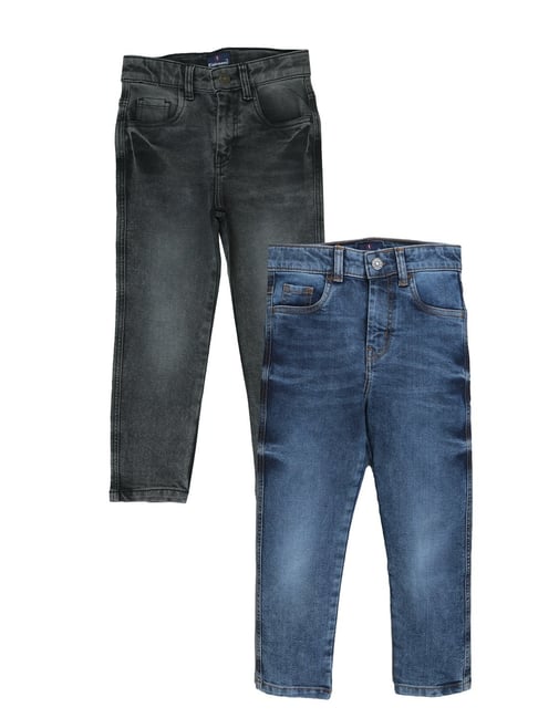 Kiddopanti Boys Medium Rag blue & Grey Regular Fit Denim Pants - Pack of 2