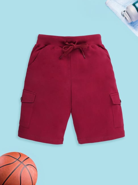 Kiddopanti Boys Dark Red Cotton Regular Fit Shorts