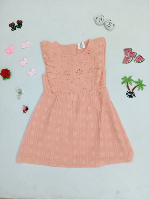 Creative Kid's Girls Cream Cotton Embroidered Dress