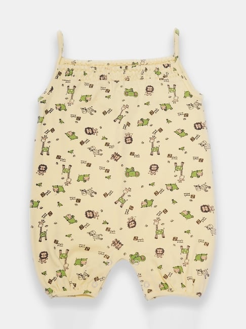 Creative Kid's Girls Yellow Cotton Printed Dungaree