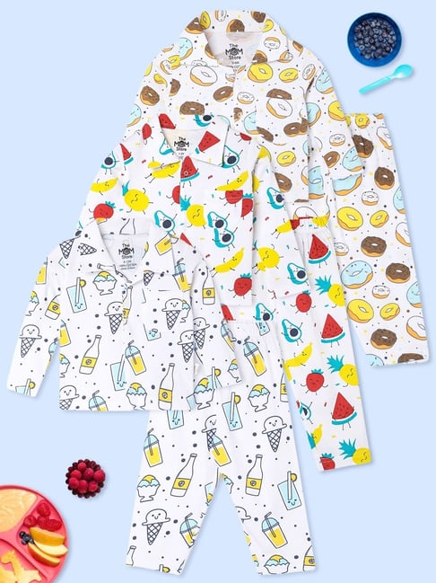 The Mom Store White Cotton Printed Baby Pajama set