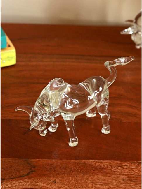 Unravel India White Handcrafted Crystal Bull Art Piece