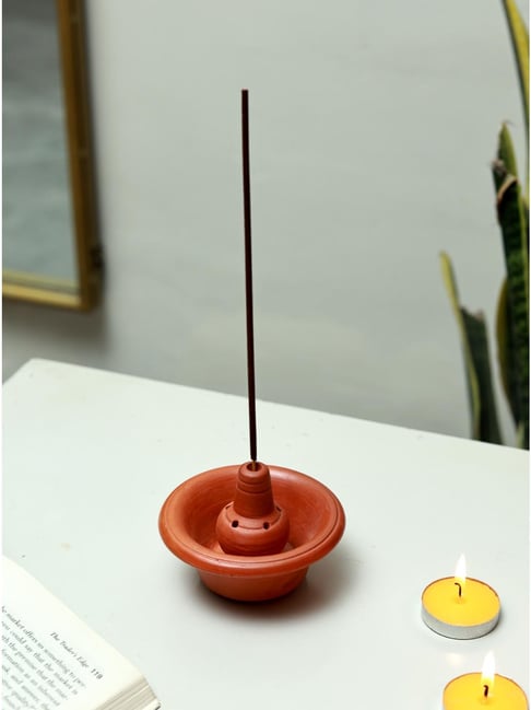 Unravel India Brown Handpainted Terracotta Incense Stand