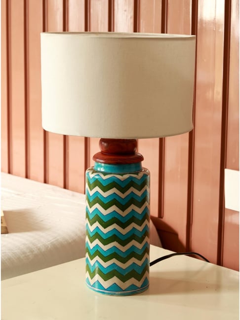 Unravel India Multicolor Ceramic Handcrafted Zigzag Pattern Table Lamps with Shade