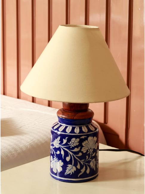 Buy Unravel India Blue Pottery Leaf Motif Table Lamps with Shade