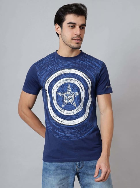 Free Authority Blue Cotton Regular Fit Printed T-Shirt-picture-37