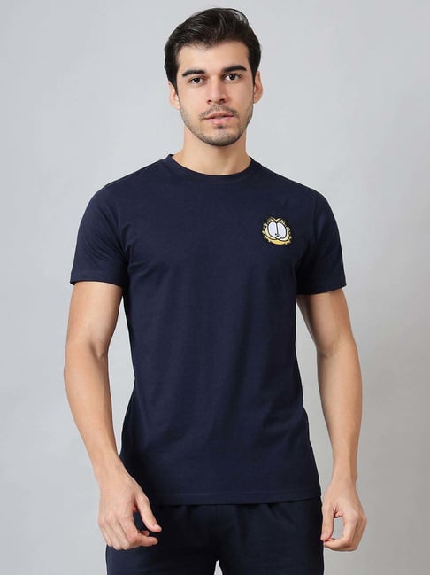 Free Authority Navy Blue Cotton Regular Fit Printed T-Shirt