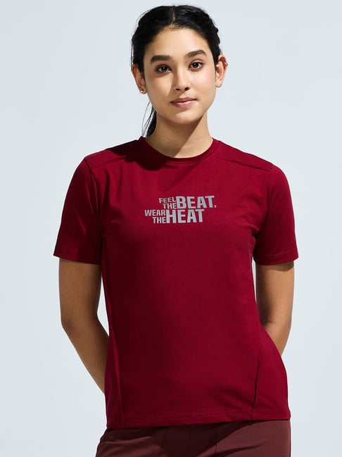 DOMIN8 Maroon Cotton Regular Fit Sports T-Shirt