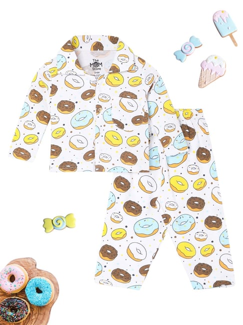 The Mom Store White Cotton Printed Baby Pajama set-picture-13