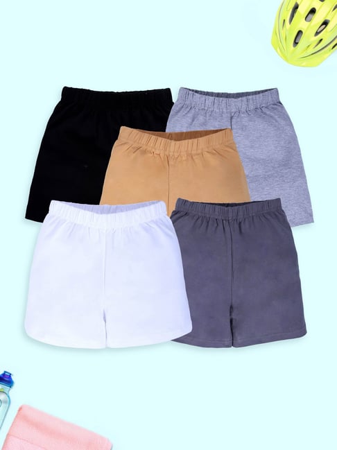 Kiddopanti Girls Multi Blended Solid Shorts Pack of 5-picture-23