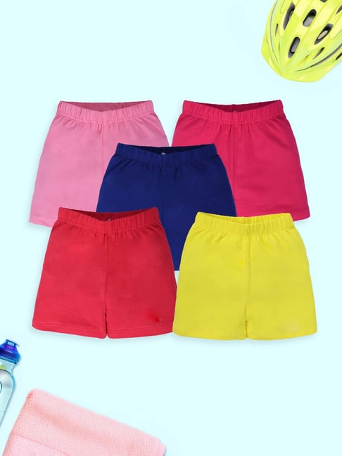 Kiddopanti Girls Multi Blended Solid Shorts Pack of 5-picture-21