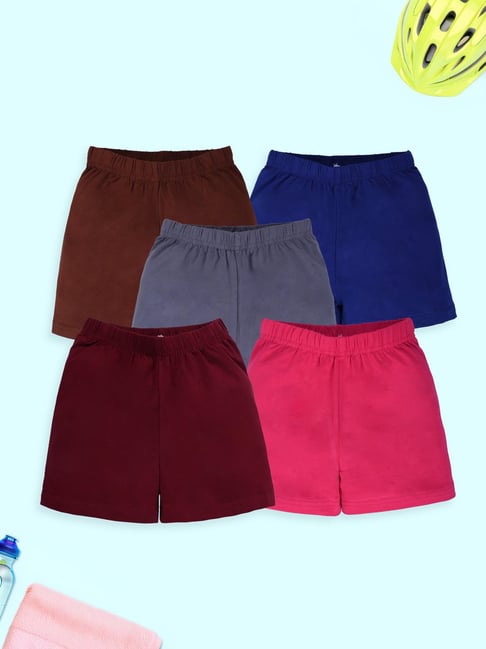 Kiddopanti Girls Multi Blended Solid Shorts Pack of 5-picture-22