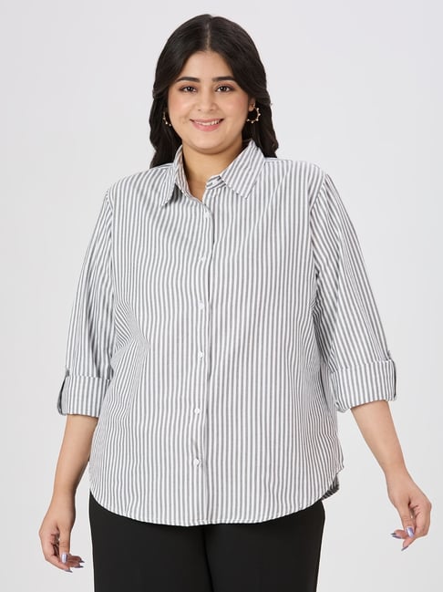 Style Quotient Grey Blended Striped Shirt-picture-10