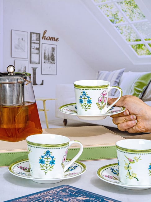 Buy Goodhomes White Bone China Cup Saucer Set of 12 at Best