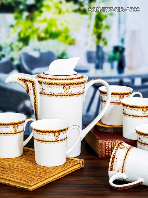 Buy SONAKI White Bone China Cup with Kettle - Set of 7 at Best