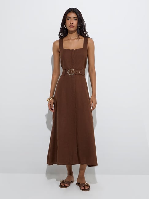 LOV by Westside Dark Brown A-Line Dress with Belt