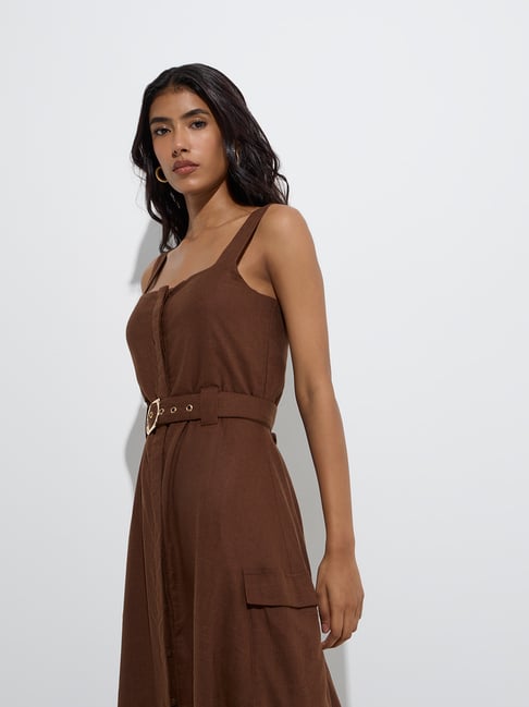 LOV by Westside Dark Brown A-Line Dress with Belt