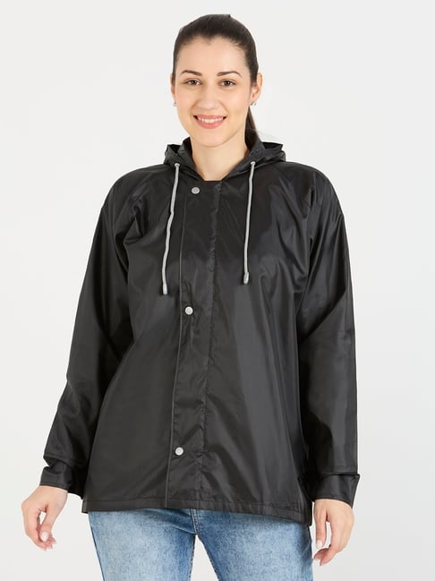 Style Quotient Black Polyester Solid Rain Jacket