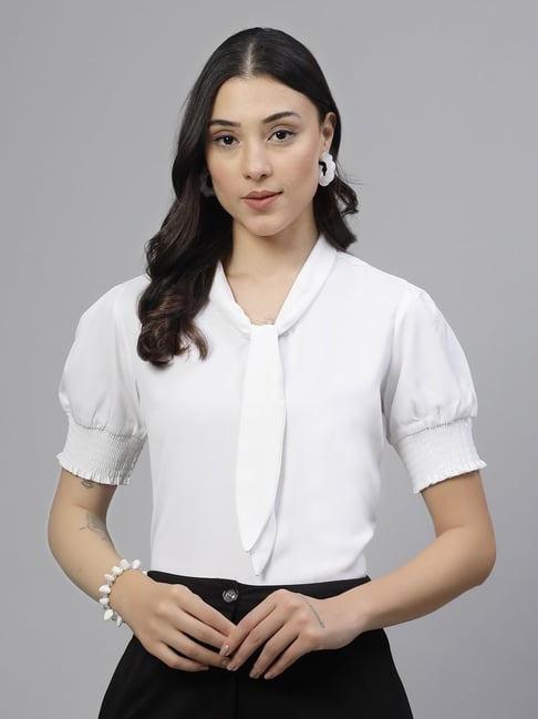 Style Quotient White Polyester Solid Formal Top
