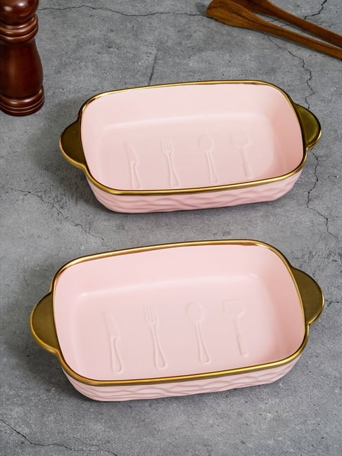 ROXX Pink Porcelain Rectangle Platter - Set of 2