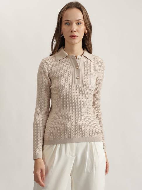 GANT Beige Solid Sweater