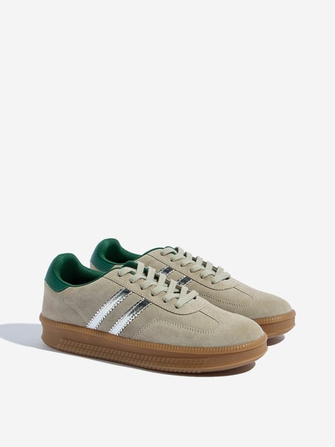 LUNA BLU by Westside Beige Suede Lace-Up Sneakers