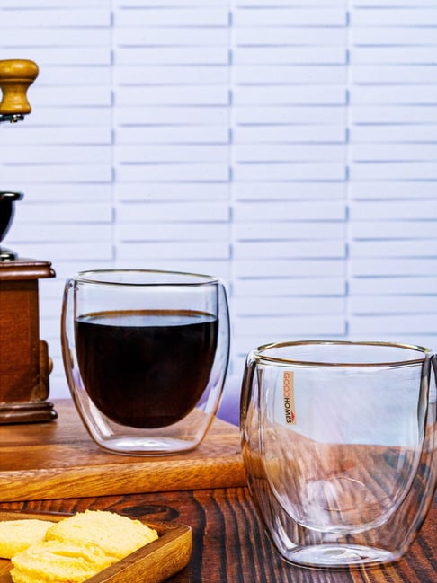 Goodhomes Clear Borosilicate Double Wall Glass Tumbler - Set of 2 (250 ml)