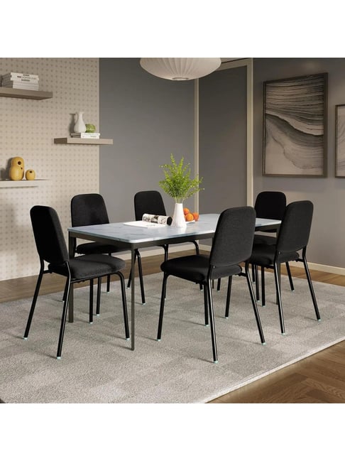 Godrej Interio Franky and Kalyx Metal 6 Seater Dining Set Finish Color -White, Knock Down