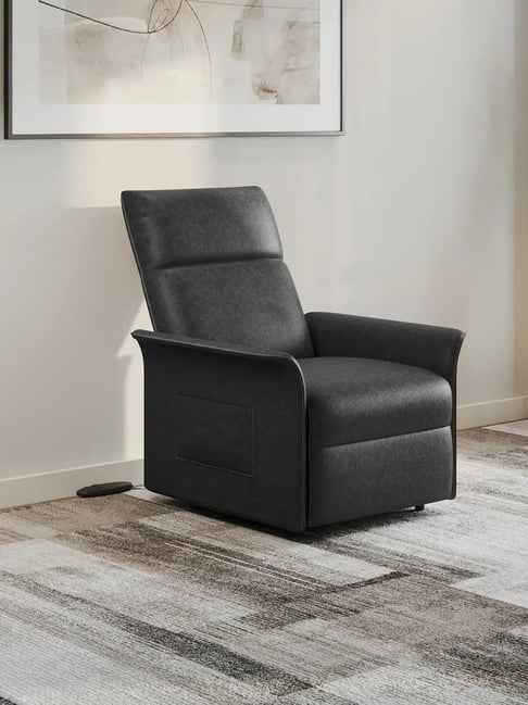 Godrej Interio Elbe Fabric Powered Recliner Finish Color Black, Knock Down